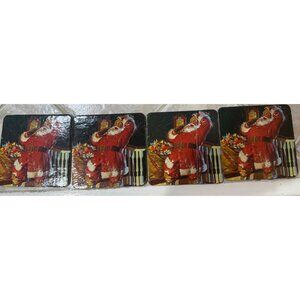 Vintage Coca-Cola Santa Coasters Set Of 4 Cork Backed Holiday Decor